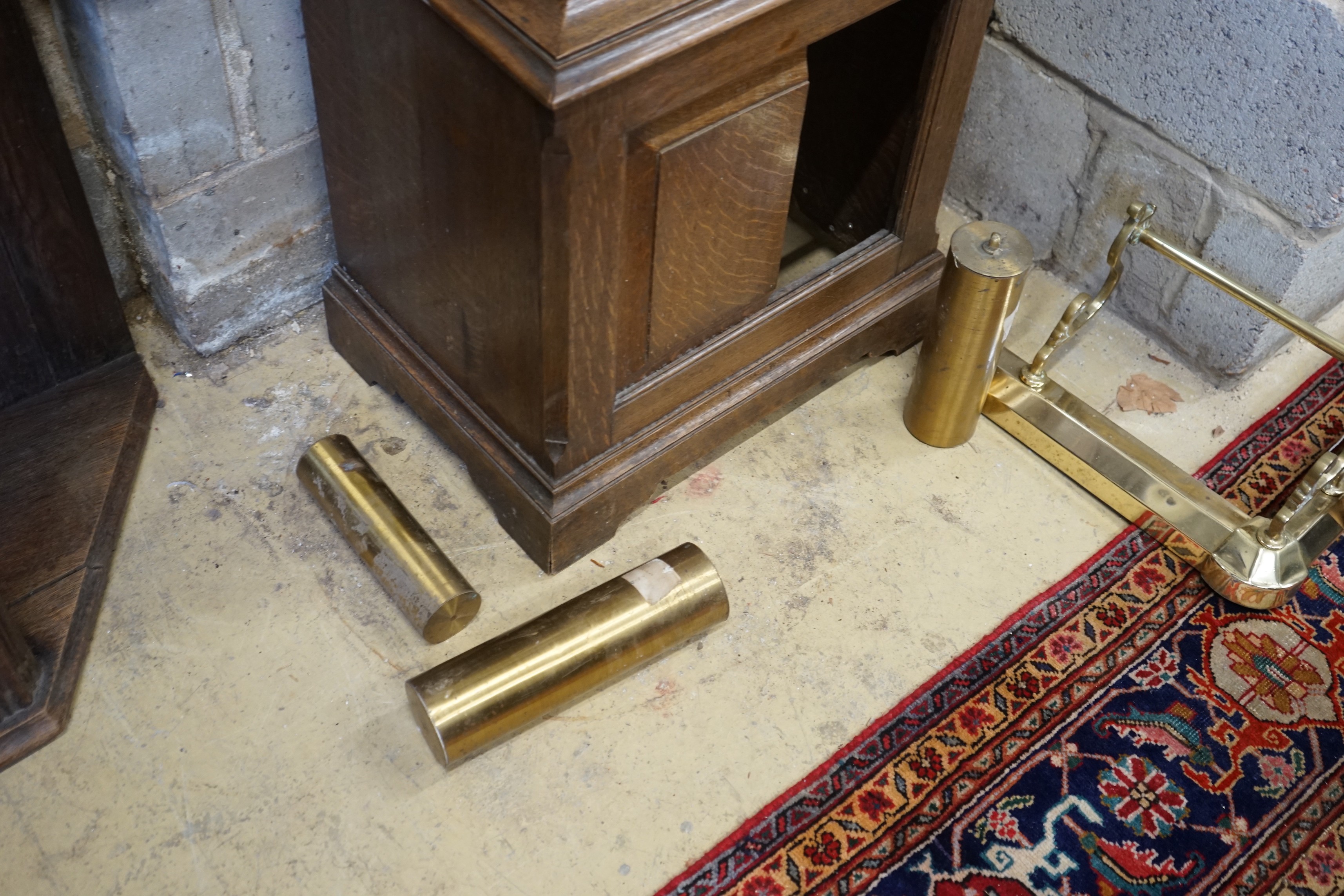 An early 20th century oak Westminster chiming 8 day longcase clock, height 236cm